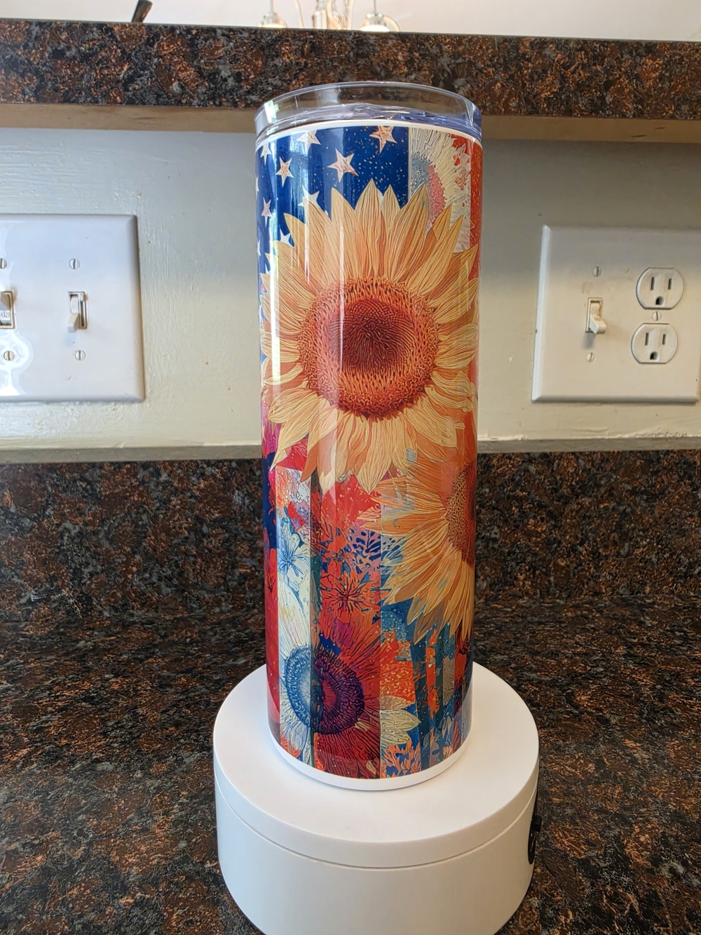 Sunflower Patriotic Flag Tumbler